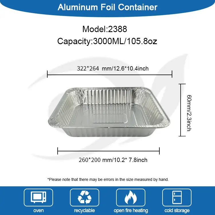 Правоаголен преостанок плоча од мисирка, сребрена алуминиумска фолија контејнери
