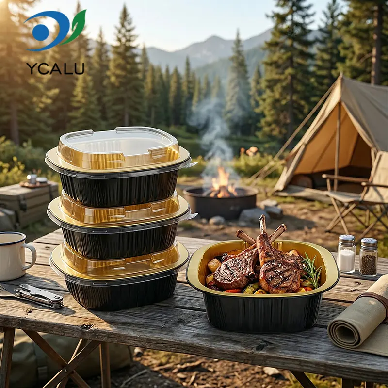 Бинаурални квадратни кутии за еднократна употреба, црно златни контејнери од алуминиумска фолија