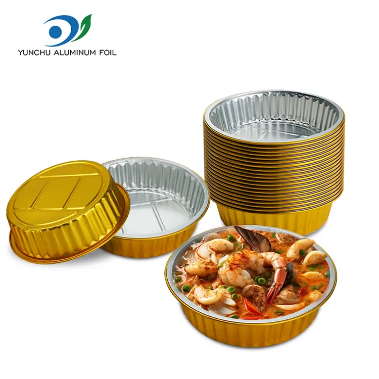 За еднократна употреба гратин златен круг контејнери со фолија од алуминиум