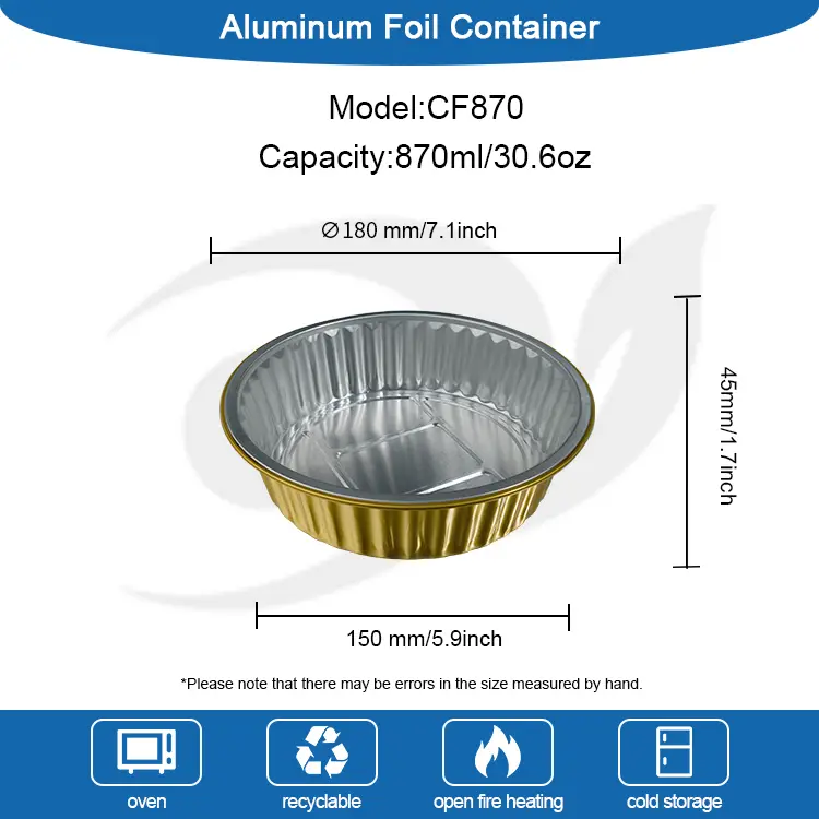За еднократна употреба гратин златен круг контејнери со фолија од алуминиум