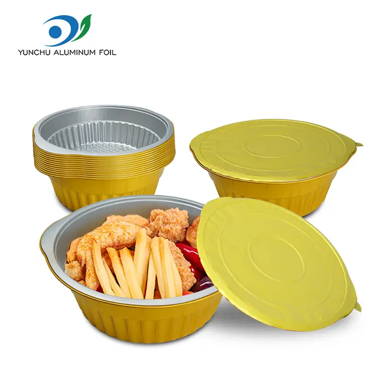 За еднократна употреба топла тенџере златно тркалезна алуминиумска фолија контејнери За еднократна употреба топла тенџере златно тркалезна алуминиумска фолија контејнери