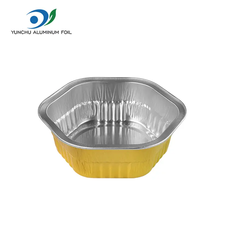 Хексагонална топлина на превземање запечатени контејнери со алуминиумска фолија со мазни wallидови Хексагонална топлина на превземање запечатени контејнери со алуминиумска фолија со мазни wallидови