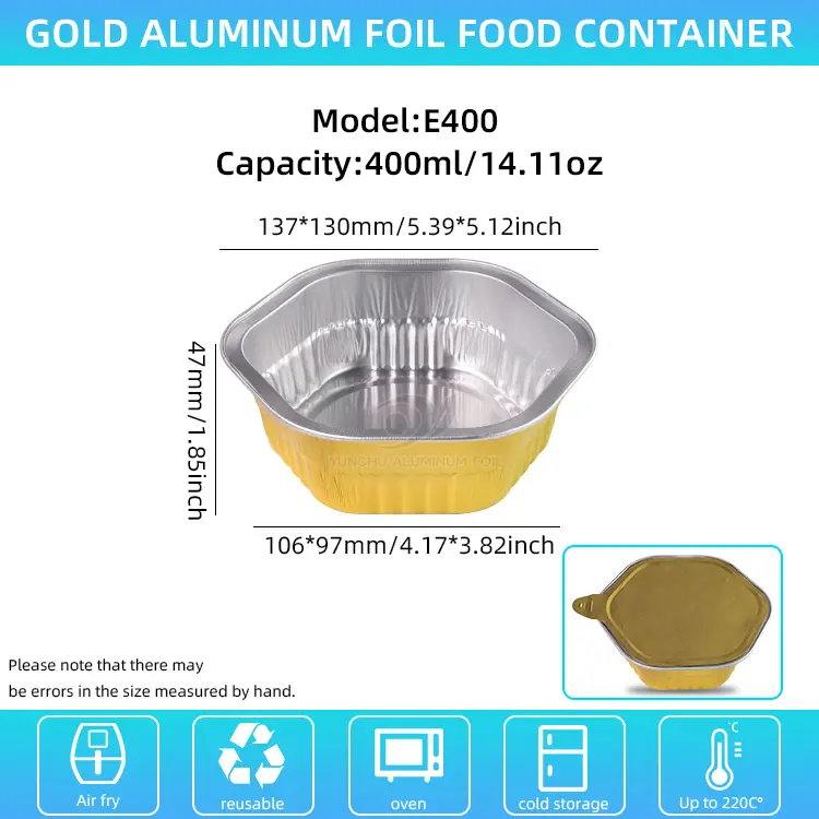Хексагонална топлина на превземање запечатени контејнери со алуминиумска фолија со мазни wallидови