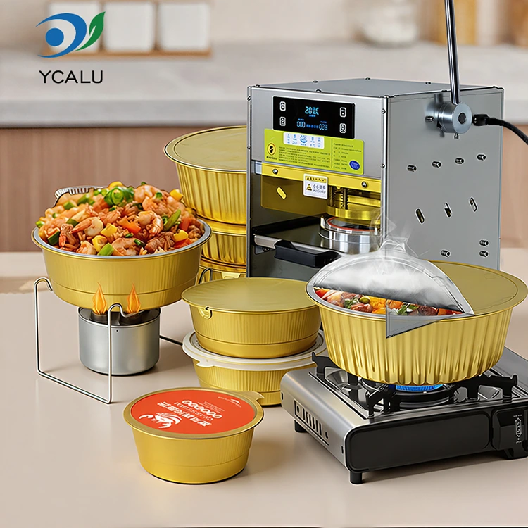 Машина за рачна термичка запечатување со контејнери од златна алуминиумска фолија