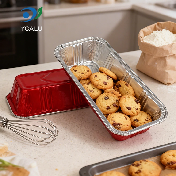 Правоаголни црвени контејнери за пекарница Сребрена алуминиумска фолија контејнери