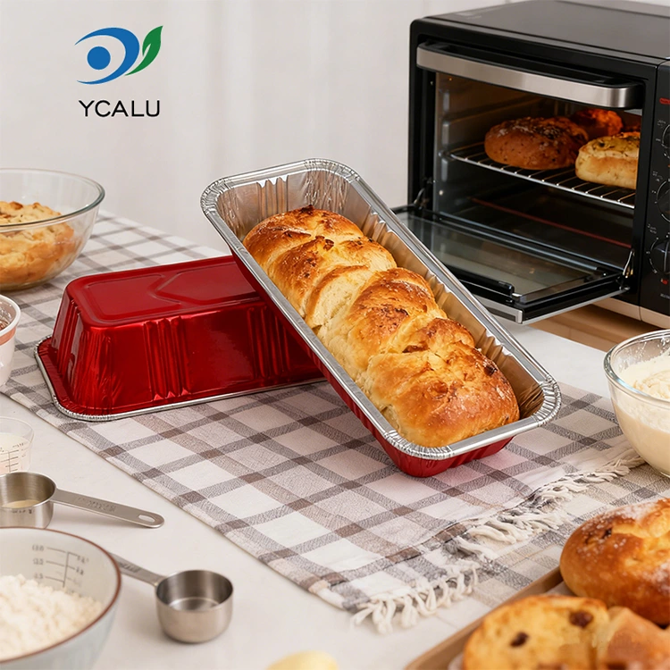 Правоаголни црвени контејнери за пекарница Сребрена алуминиумска фолија контејнери