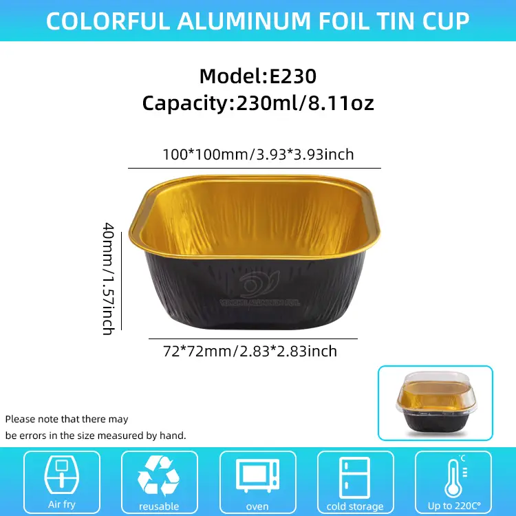 Контејнери за алуминиумска фолија од алуминиумска печење на квадратна боја