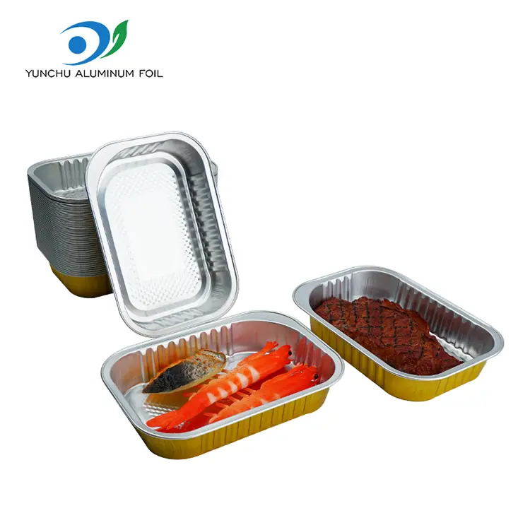 Контејнери за јадење на плоштад за јадење златни алуминиумски фолија Контејнери за јадење на плоштад за јадење златни алуминиумски фолија