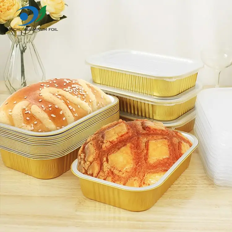 Контејнери за јадење на плоштад за јадење златни алуминиумски фолија
